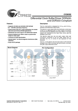 CY28352OXCT datasheet - Differential Clock Buffer/Driver DDR400- and DDR333-Compliant