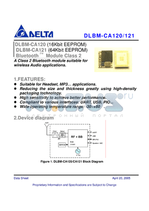 DLBM-CA120 datasheet - A Class 2 Bluetooth module suitable for wireless Audio applications. (16, 64Kbit EEPROM)