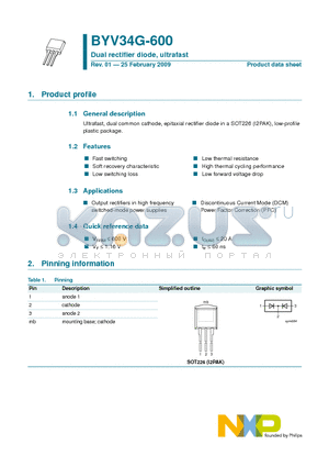 BYV34G-600 datasheet - Dual rectifier diode, ultrafast