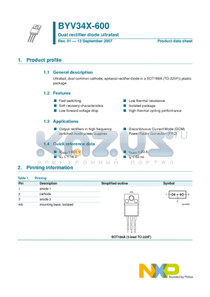 BYV34X-600 datasheet - Dual rectifier diode ultrafast