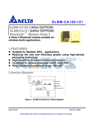 DLBM-CA121 datasheet - A Class 2 Bluetooth module suitable for wireless Audio applications. (16, 64Kbit EEPROM)