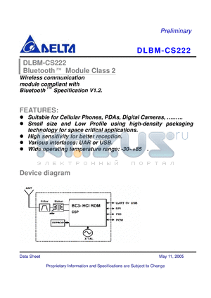 DLBM-CS222 datasheet - Wireless communication module compliant with Bluetooth Specification V1.2.