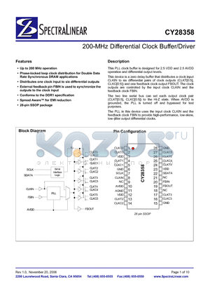 CY28358OC datasheet - 200-MHz Differential Clock Buffer/Driver