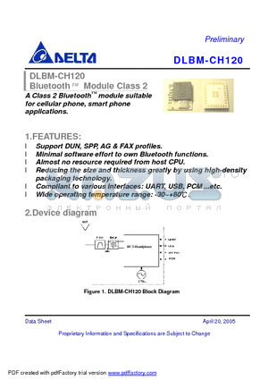 DLBM-CH120 datasheet - Bluetooth Module Class 2