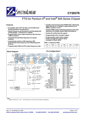 CY28378OCT datasheet - FTG for Pentium 4^ and Intel^ 845 Series Chipset