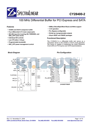CY28400-2 datasheet - 100 MHz Differential Buffer for PCI Express and SATA
