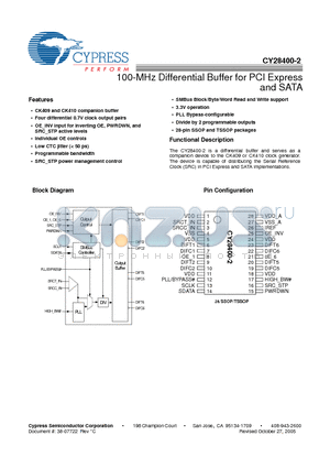 CY28400-2 datasheet - 100-MHz Differential Buffer for PCI Express and SATA