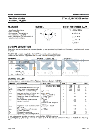 BYV42E datasheet - Rectifier diodes ultrafast, rugged