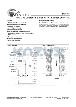 CY28401 datasheet - 100-MHz Differential Buffer for PCI Express and SATA