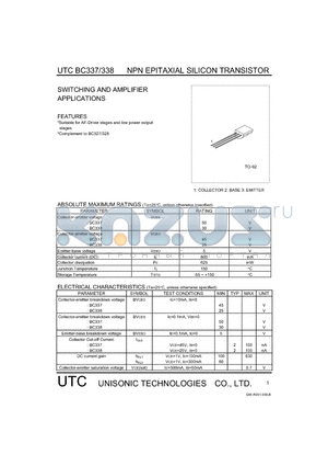 BC338 datasheet - SWITCHING AND AMPLIFIER APPLICATIONS