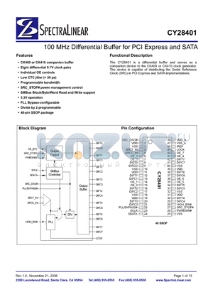 CY28401OXC datasheet - 100 MHz Differential Buffer for PCI Express and SATA