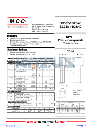 BC338-16 datasheet - NPN Plastic-Encapsulate Transistors