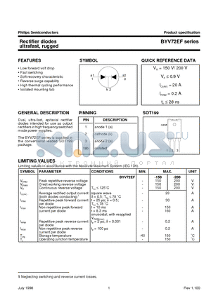 BYV72EF-200 datasheet - Rectifier diodes ultrafast, rugged