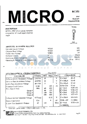 BC351 datasheet - PNP SILICON TRANSISTOR