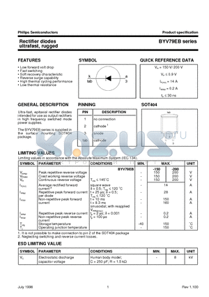 BYV79EB-200 datasheet - Rectifier diodes ultrafast, rugged
