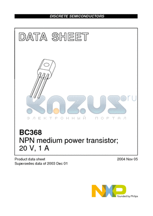 BC368 datasheet - NPN medium power transistor; 20 V, 1 A