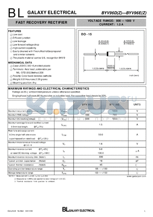 BYV96D datasheet - FAST RECOVERY RECTIFIER