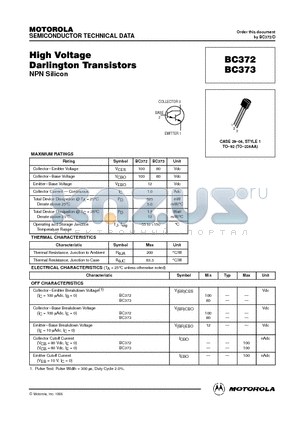 BC373 datasheet - High Voltage Darlington Transistors