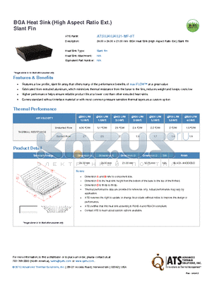 ATS024024021-MF-8T datasheet - 24.00 x 24.00 x 21.00 mm BGA Heat Sink (High Aspect Ratio Ext.) Slant Fin