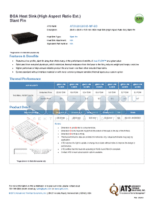 ATS028028005-MF-9D datasheet - 28.00 x 28.00 x 5.00 mm BGA Heat Sink (High Aspect Ratio Ext.) Slant Fin