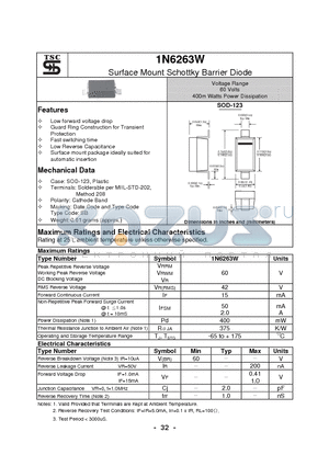 1N6263W datasheet - Surface Mount Schottky Barrier Diode