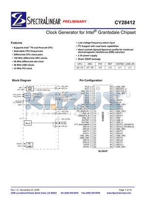 CY28412OC datasheet - Clock Generator for Intel^ Grantsdale Chipset