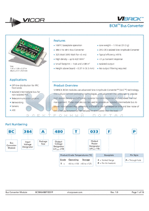 BC384A480T033PP datasheet - BCM Bus Converter