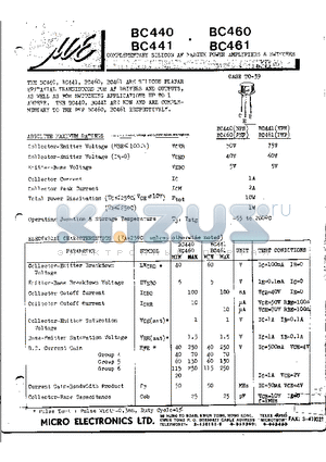 BC441 datasheet - COMPLEMENTARY SILICON AF MEDIUM POWER AMPLIFIERS & SWITCHES