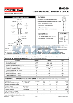 1N6266 datasheet - GaAs INFRARED EMITTING DIODE