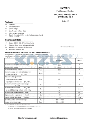 BYW178 datasheet - Fast Recovery Rectifier