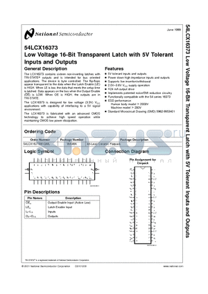 54LCX16373W-QML datasheet - Low Voltage 16-Bit Transparent Latch with 5V Tolerant Inputs and Outputs