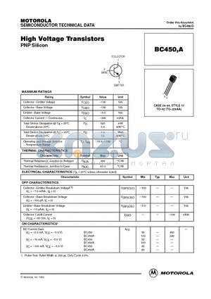 BC450 datasheet - High Voltage  Transistors