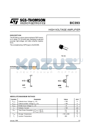 BC393 datasheet - HIGH VOLTAGE AMPLIFIER