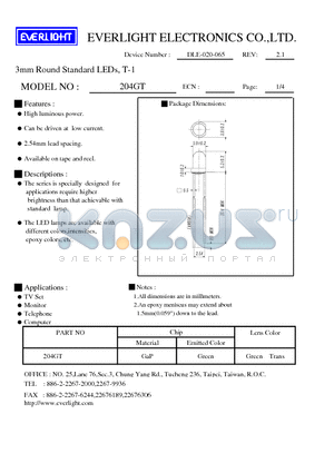 DLE-020-065 datasheet - 3mm Round Standard LEDs, T-1