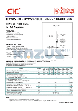 BYW27-400 datasheet - SILICON RECTIFIERS