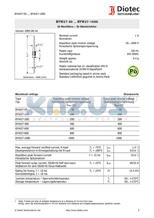 BYW27-50 datasheet - Si-Rectifiers - Si-Gleichrichter