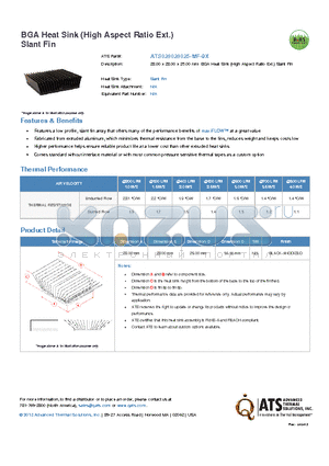 ATS028028025-MF-9X datasheet - 28.00 x 28.00 x 25.00 mm BGA Heat Sink (High Aspect Ratio Ext.) Slant Fin