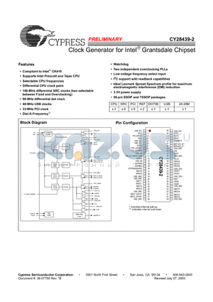 CY28439-2 datasheet - Clock Generator for Intel Grantsdale Chipset