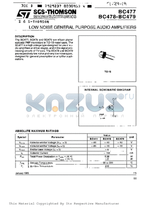 BC478 datasheet - LOW NOISE GENERAL PURPOSE AUDIO AMPLIFIERS