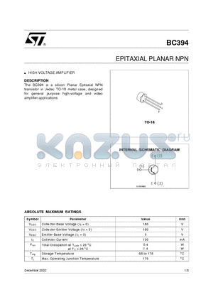 BC394 datasheet - EPITAXIAL PLANAR NPN