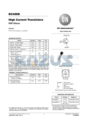 BC488B datasheet - High Current Transistors PNP Silicon