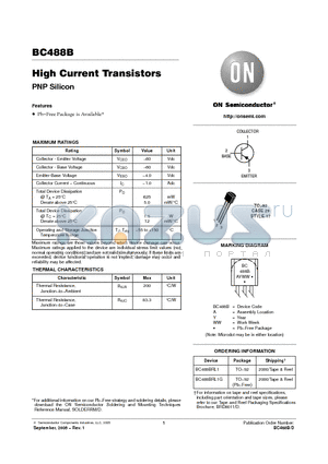 BC488BRL1G datasheet - High Current Transistors PNP Silicon