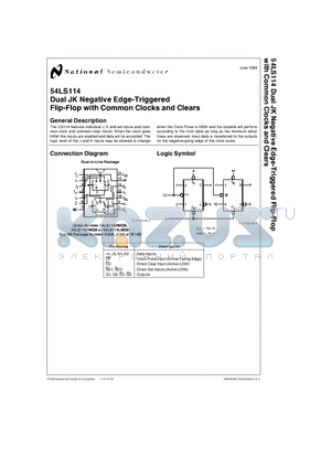 54LS114DMQB datasheet - Dual JK Negative Edge-Triggered Flip-Flop with Common Clocks and Clears