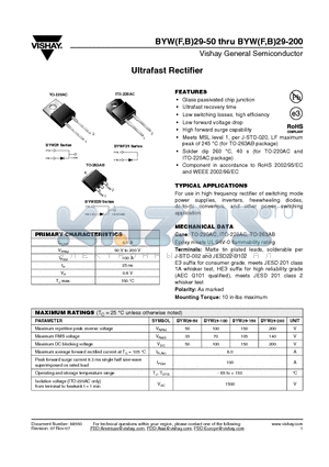 BYW29-50 datasheet - Ultrafast Rectifier