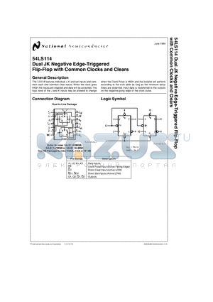 54LS114LMQB datasheet - Dual JK Negative Edge-Triggered Flip-Flop with Common Clocks and Clears