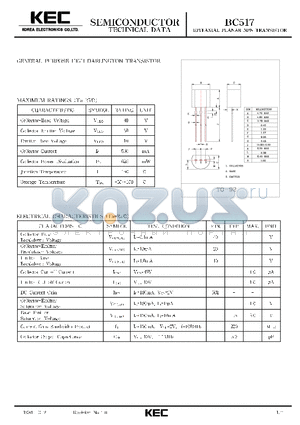 BC517 datasheet - EPITAXIAL PLANAR NPN TRANSISTOR (GENERAL PURPOSE HIGH DARLINGTON TRANSISTOR)