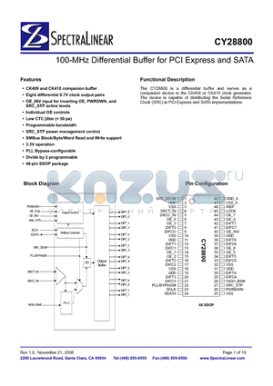 CY28800OXC datasheet - 100-MHz Differential Buffer for PCI Express and SATA