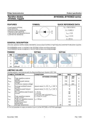 BYW29EB-150 datasheet - Rectifier diodes ultrafast, rugged