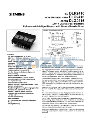 DLG2416 datasheet - 4-Character 5x7 Dot Matrix Alphanumeric IntelligentDisplay with Memory/Decoder/Driver