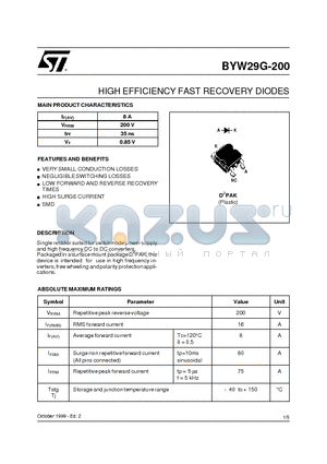 BYW29G200 datasheet - HIGH EFFICIENCY FAST RECOVERY DIODES